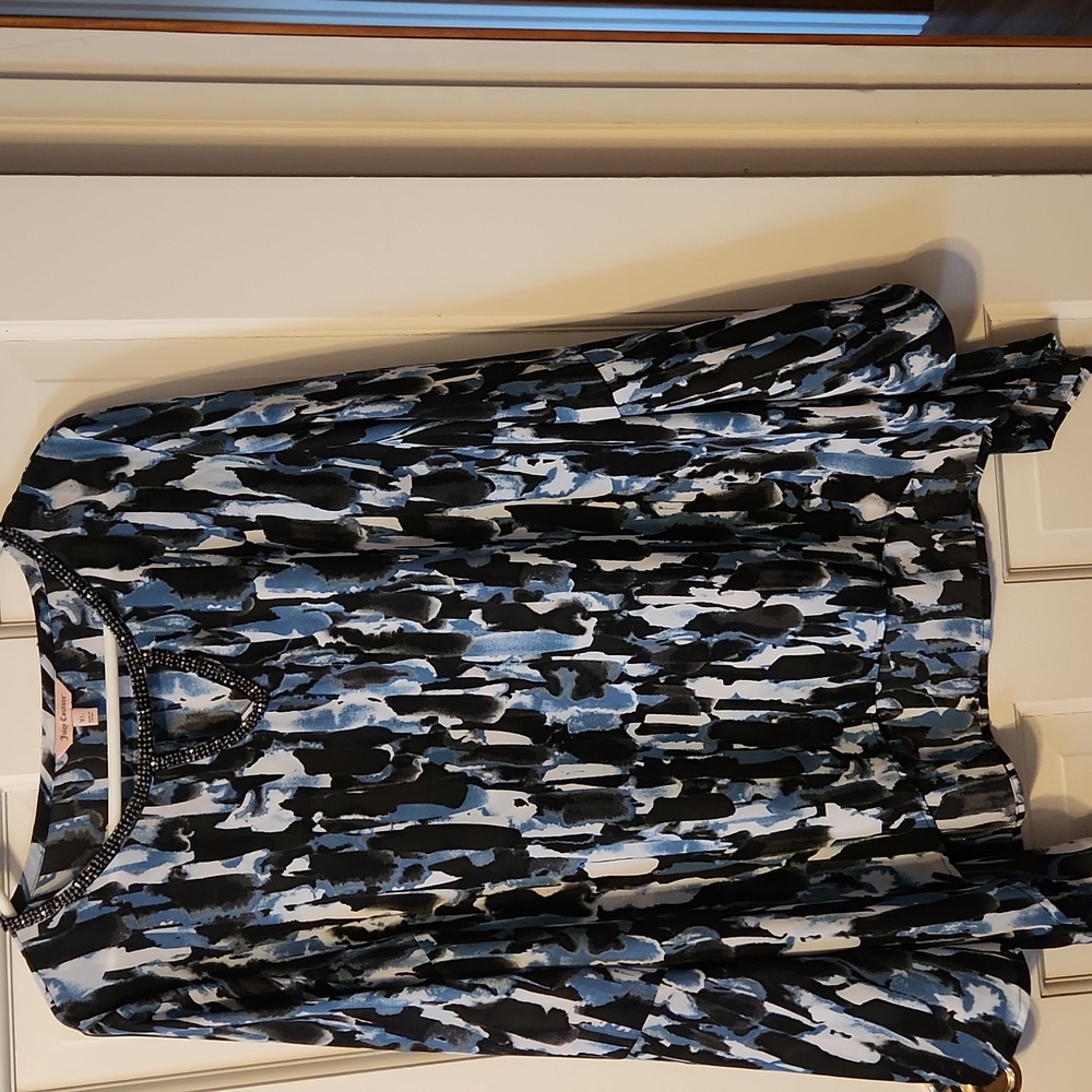 Juicy Couture Blue and Black Patterned Blouse Bell Sleeves XL
